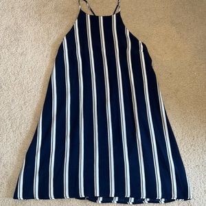 She + Sky Navy Stripe High Neck Spaghetti strap Dress